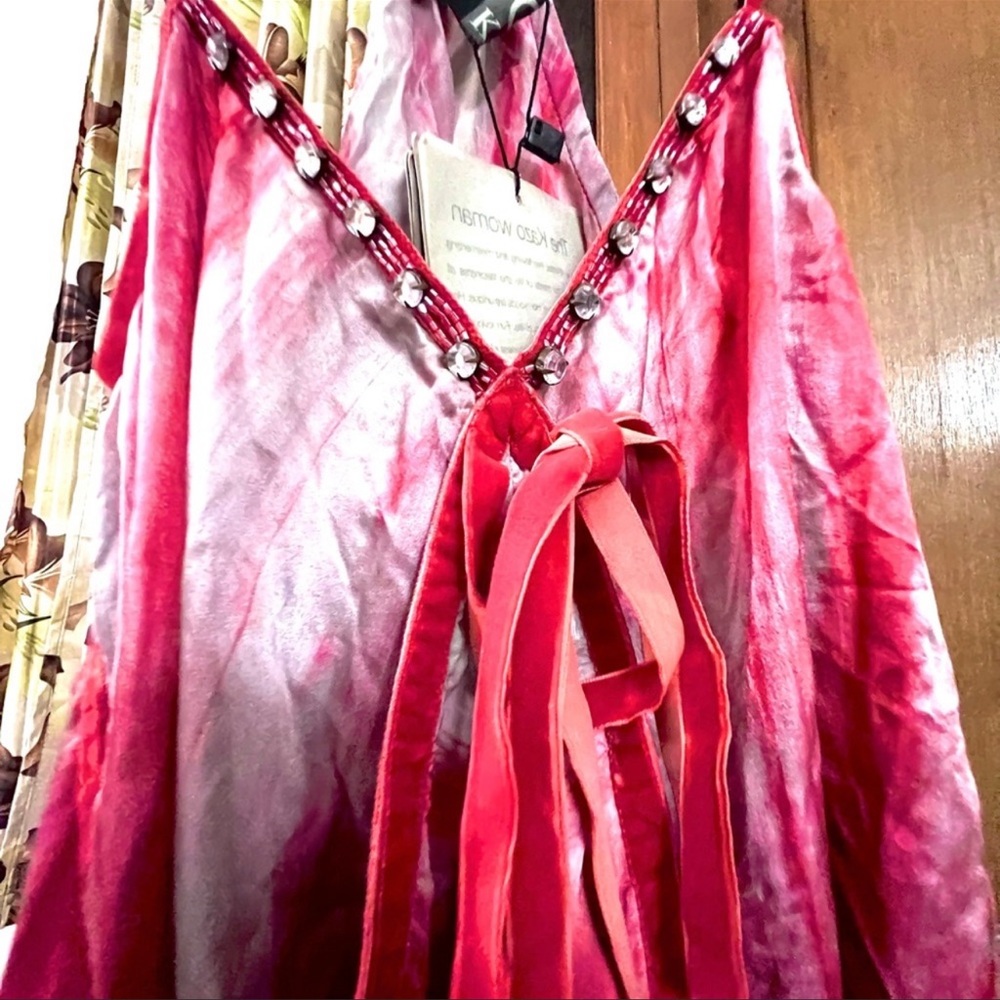 Summer Must !100% Pure Silk Satin tie & die  Yatch Dress w Studded Stones